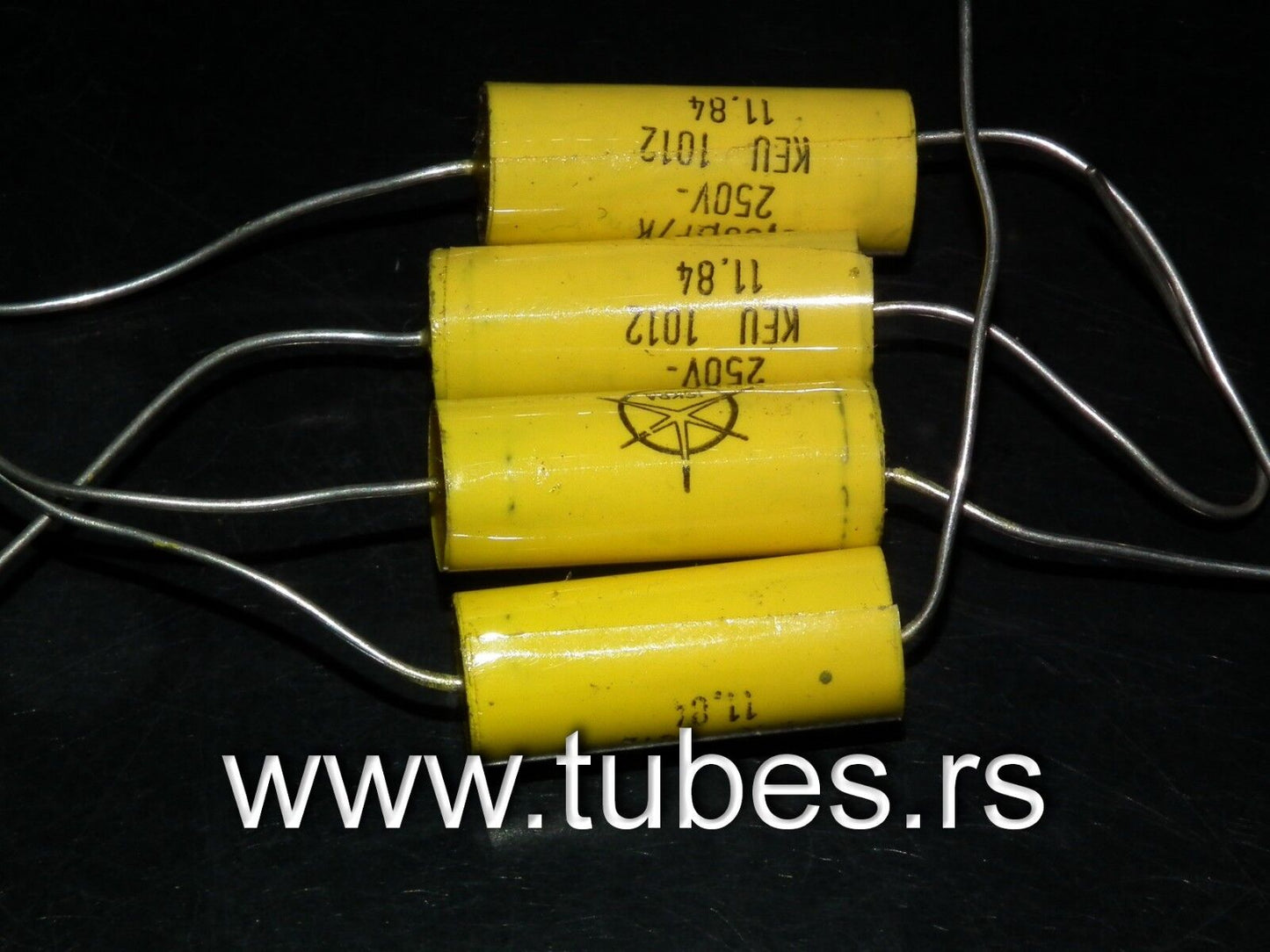 Four vintage ISKRA KEU capacitors 330nF 250V NOS Made in Yugoslavia in 1984