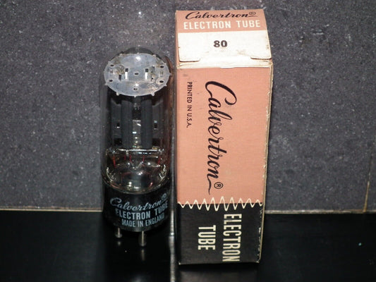 80 Calvertron tube rectifier NOS NIB, old type, round D getter, made in UK