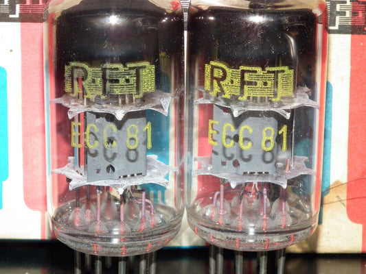 Platinum Matched Pair ECC81 12AT7 RFT Germany NOS NIB 60s
