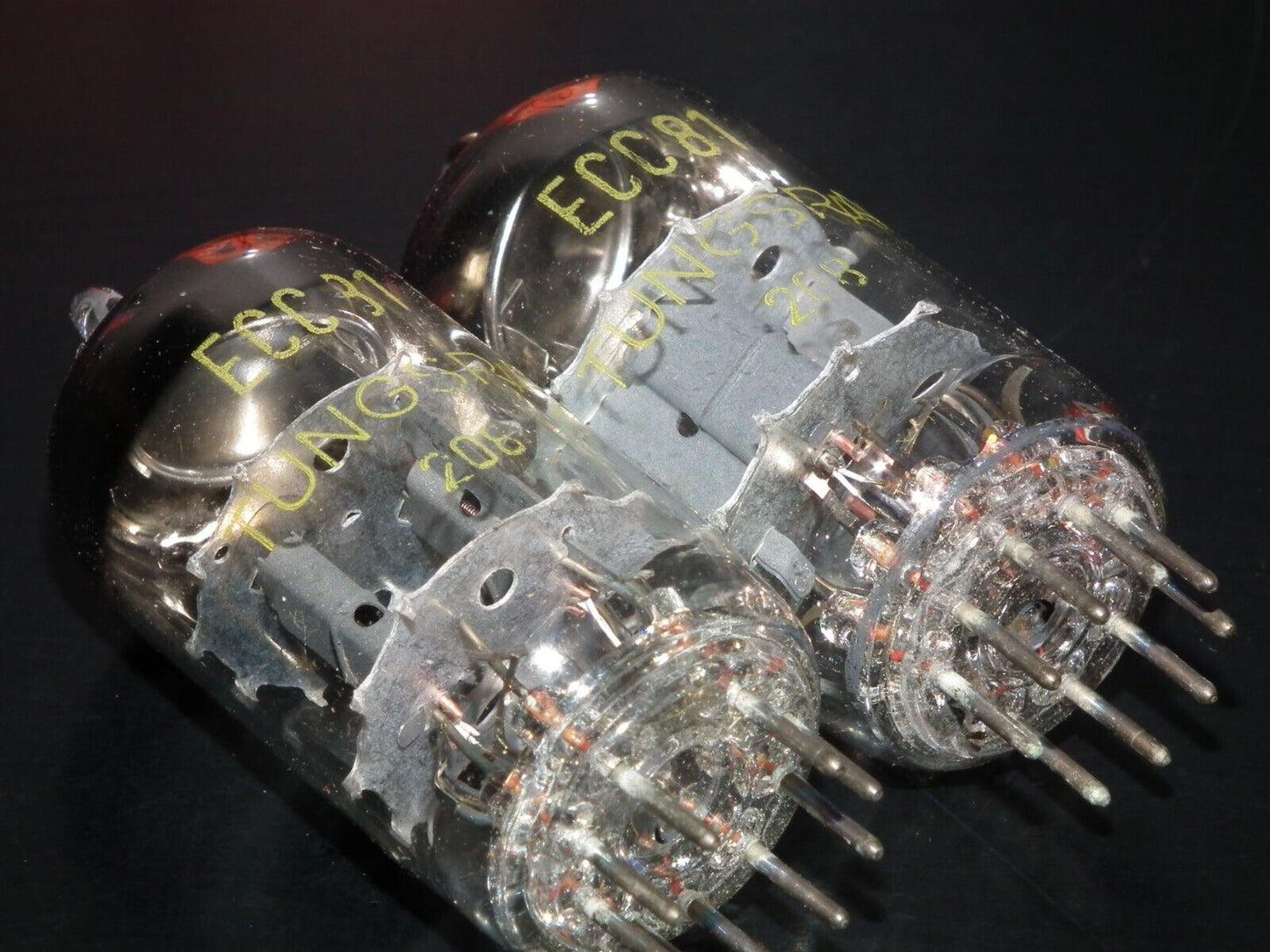 Platinum matched pair ECC81 Tungsram 12AT7 NOS NIB RARE Foil Disc Getter mid 50s