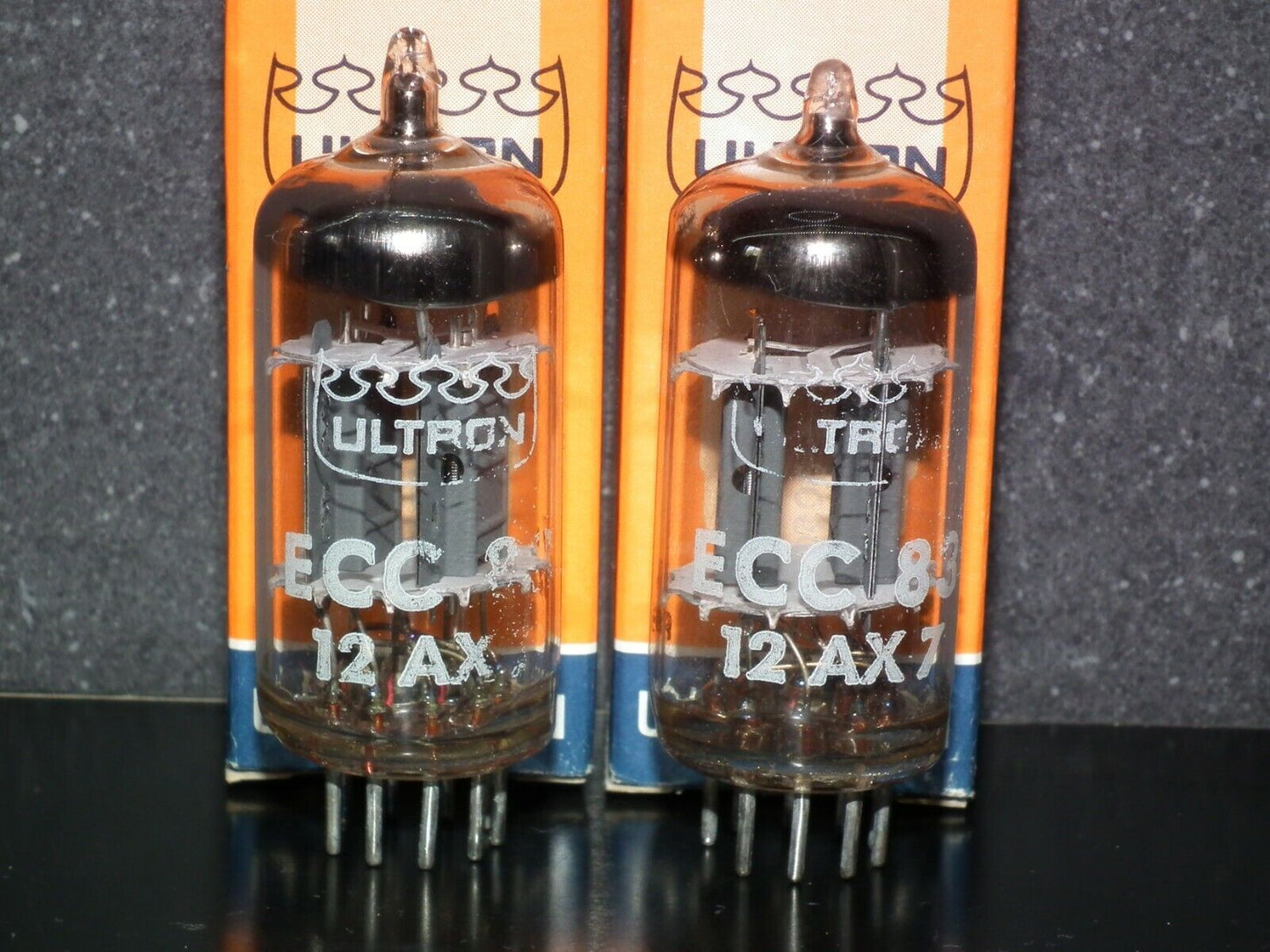 ECC83 Philips France 12AX7 Matched Pair Ribbed plates, Rebranded ULTRON NOS NIB