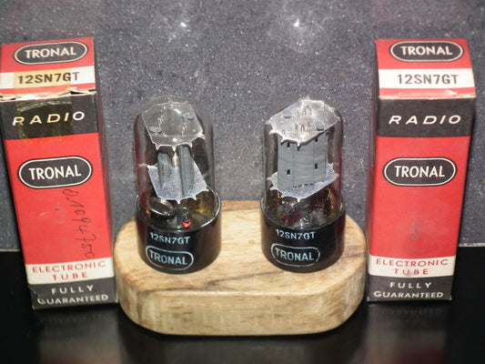 Rare Matched Pair TRONAL 12SN7GTA NOS NIB FLAT DISC GETTER old type stem