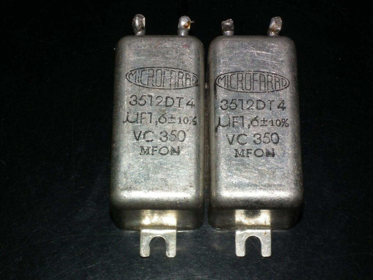 Two vintage PIO capacitors 1.6uF 350V MICROFARAD perfect for tube audio glass