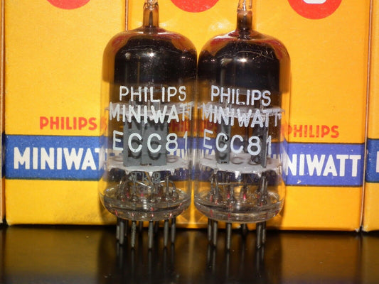 Philips ECC81 (12AT7) NOS NIB Platinum matched pair Tk2 Big Ring Getter 1963