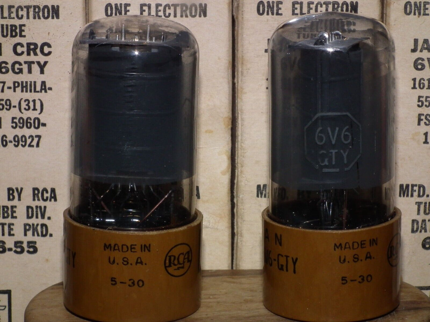 6V6GTY RCA JAN NOS Platinum Matched Pair Brown Base tested 100% Made in USA 1955