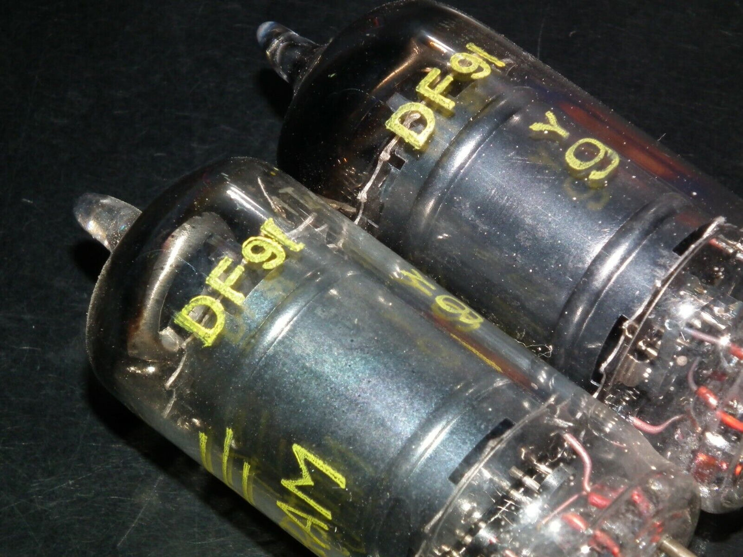 1T4 DF91 Tungsram NOS Platinum matched pair RARE Old Type THICK GETTER 1956