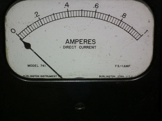 Vintage Instrument 0-1A Burlington Model 741, Ammeter, Iowa US