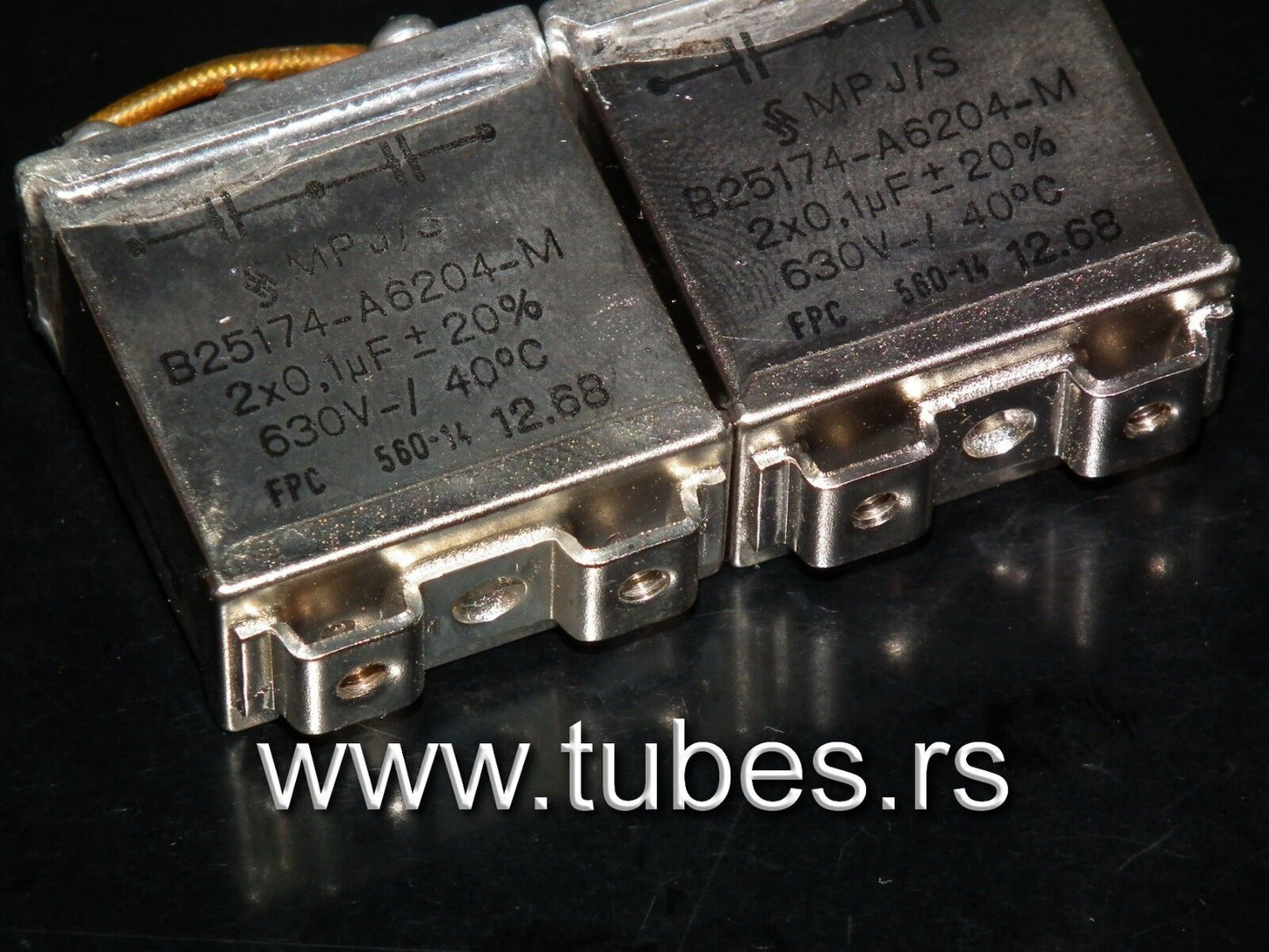 Two vintage Siemens PIO capacitors 2 x 0.1 uF / 630V Klangfilm tube audio