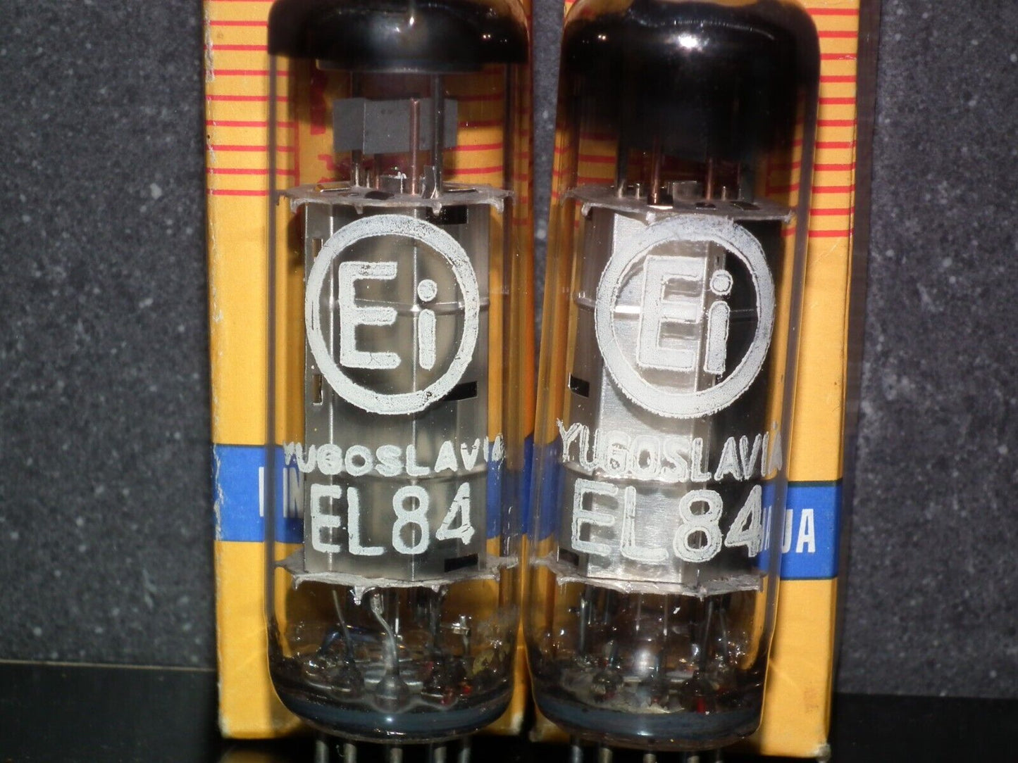 EL84 6BQ5 EI Yugoslavia - NOS platinum matched pair Silver anodes Mullard tools