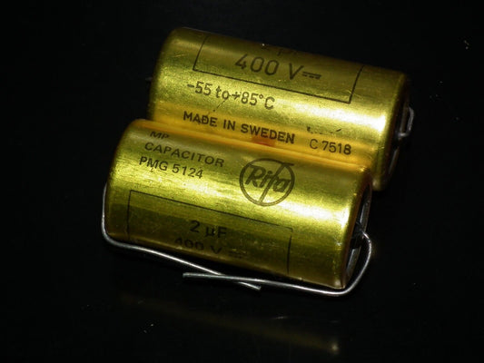 Two NOS vintage MP capacitors 2 uF / 400V Rifa Sweden (PIO - Paper in oil)