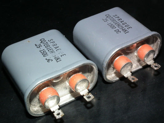 Two SPRAGUE PIO Capacitors 0.25u 1.5KV CQ72B1EH254K1 0.25mfd 1500V Used Tested