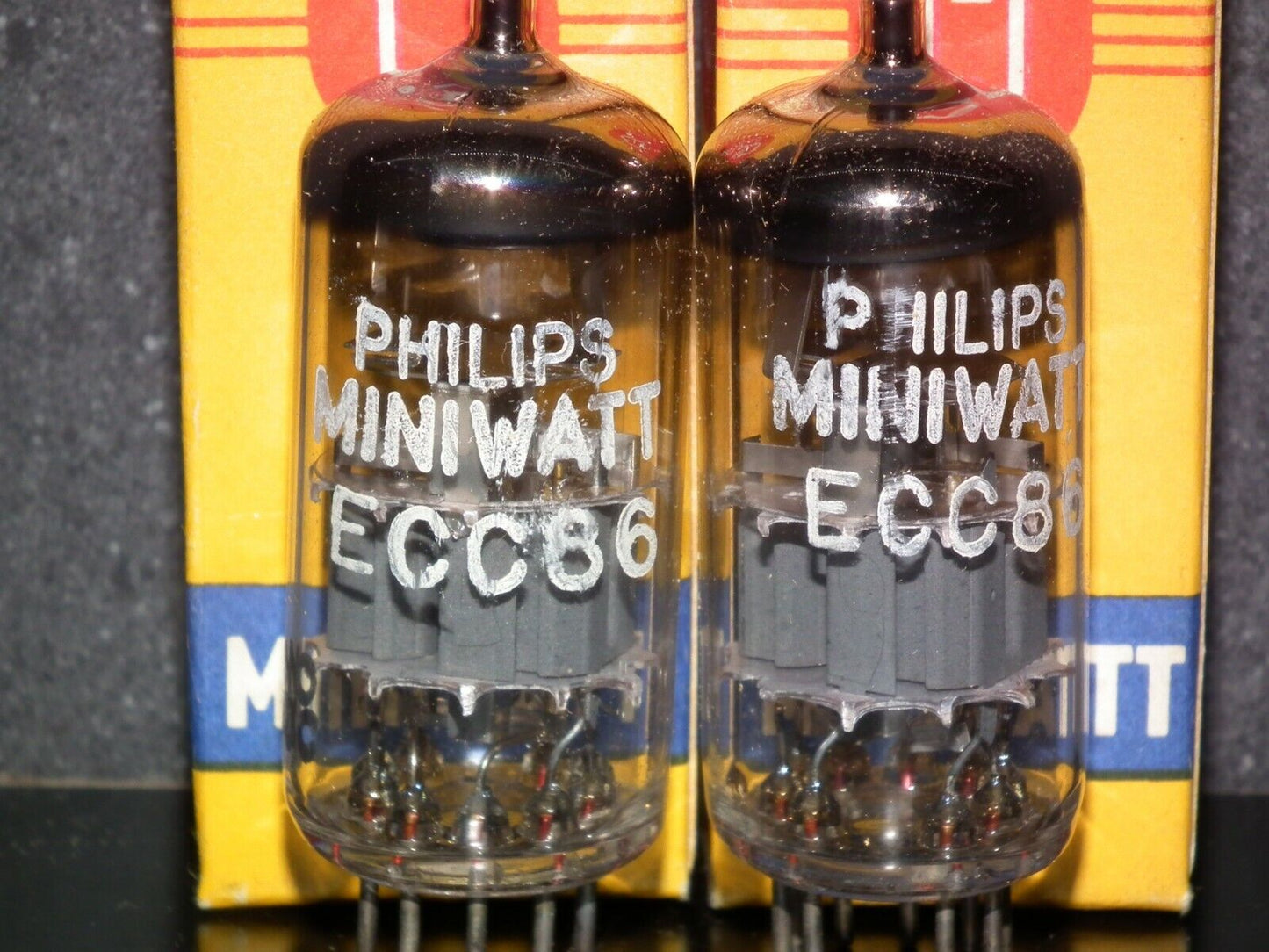 ECC86 Valvo Philips 6GM8 NOS NIB Platinum Matched Pair West Germany Gray Shield