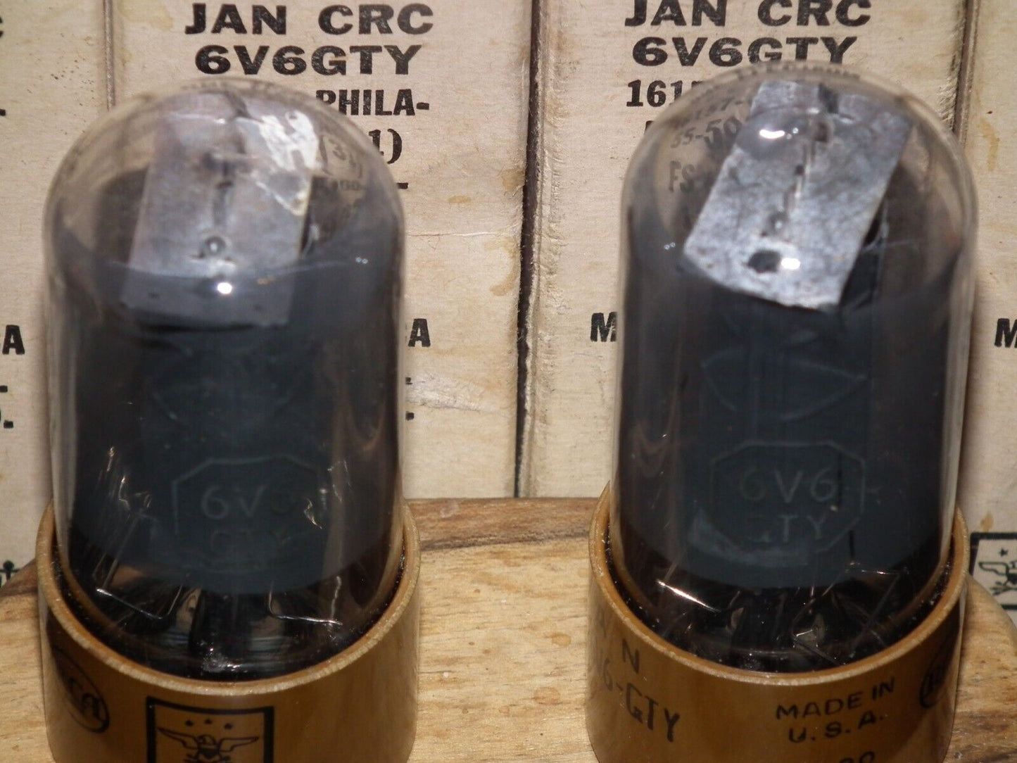 6V6GTY RCA JAN NOS Platinum Matched Pair Brown Base tested 100% Made in USA 1955