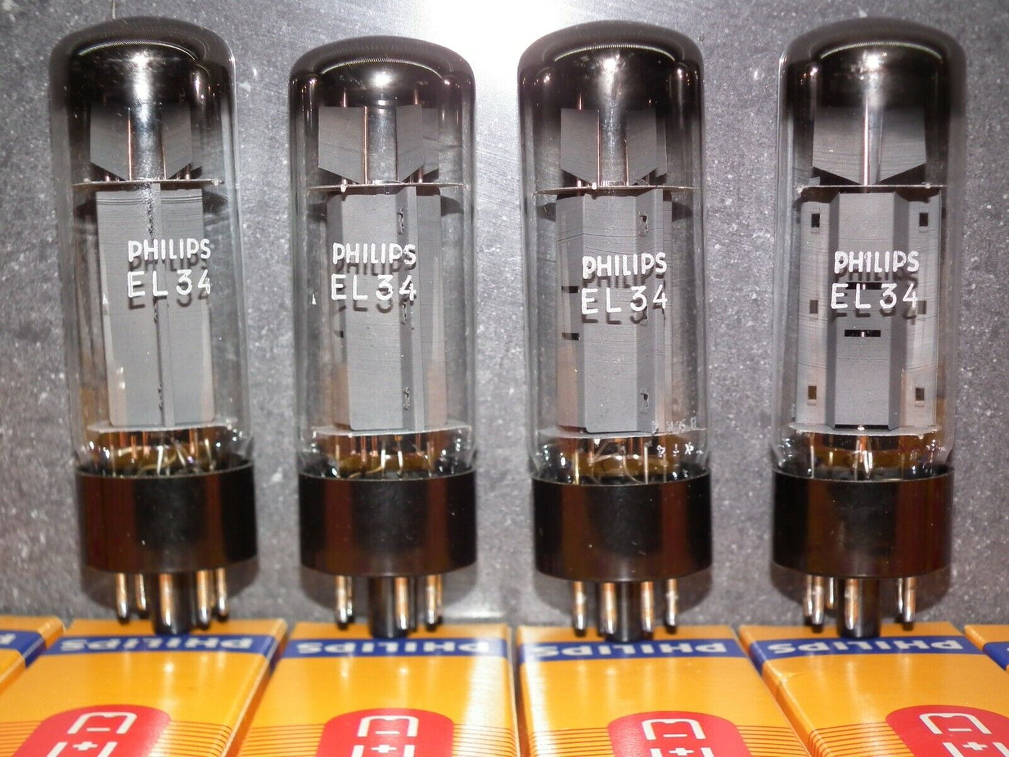 EL34 Mullard Platinum Matched Quad NOS NIB Blackburn Xf4 1979, rebranded Philips