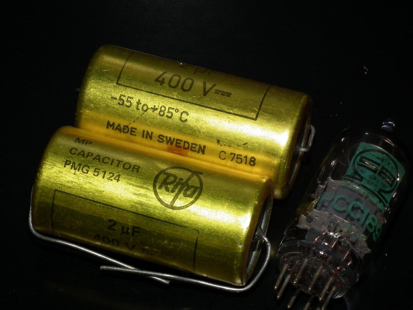 Two NOS vintage MP capacitors 2 uF / 400V Rifa Sweden (PIO - Paper in oil)