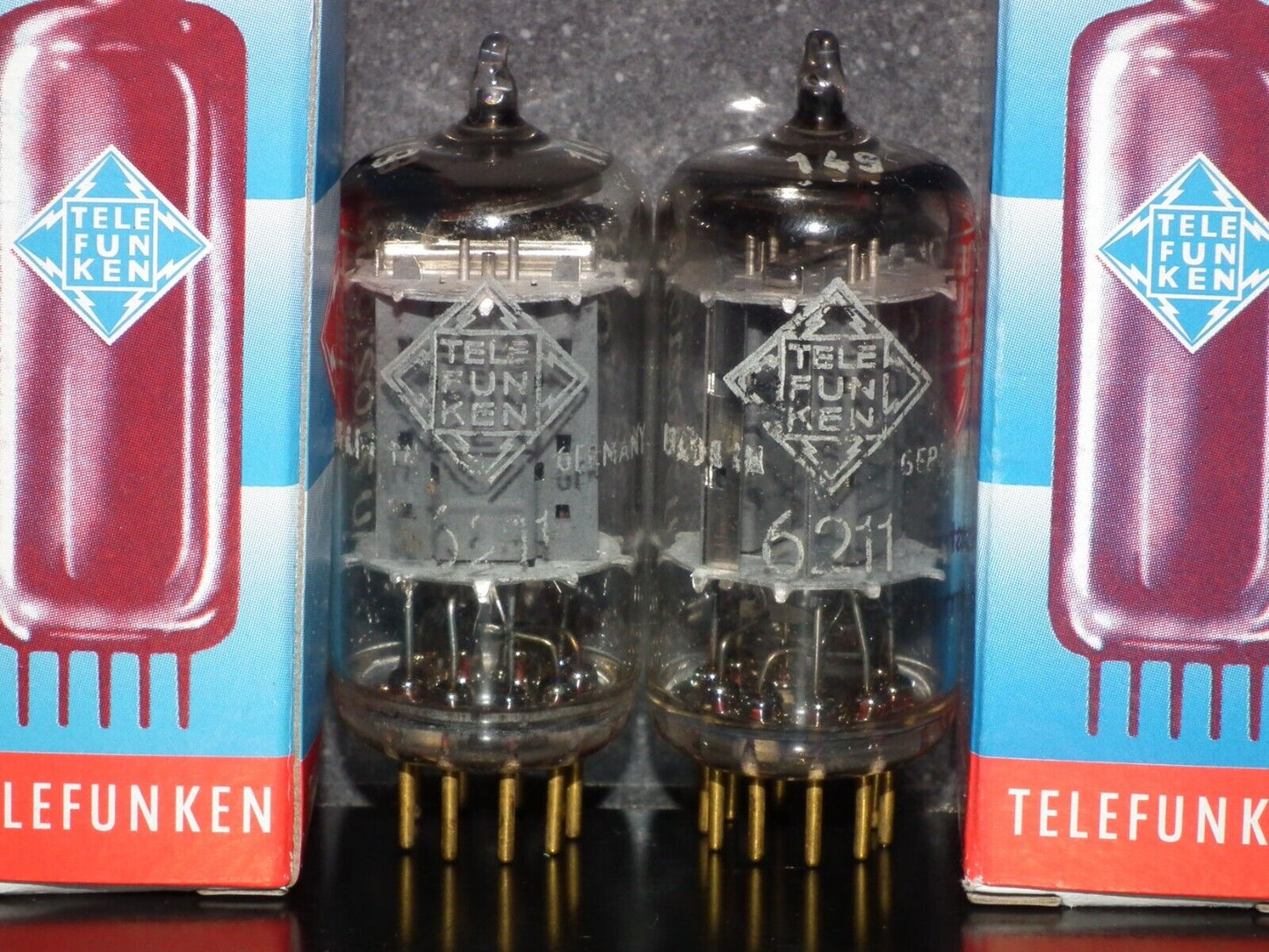Platinum Matched Pair 6211 Telefunken ~ECC82 Tested 80% DB Gold Pins ULM codes