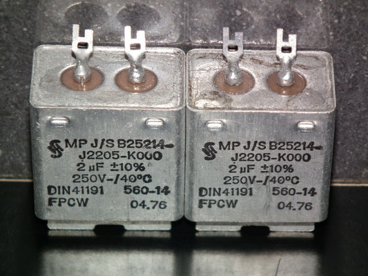 Two NOS vintage Siemens PIO capacitors 2 uF / 250V Klangfilm tube audio 2mfd