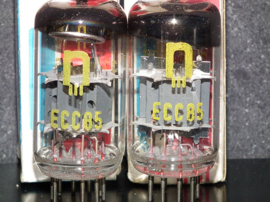 Matched pair ECC85 RFT NOS NIB Inclined Big O Getter, early 60s