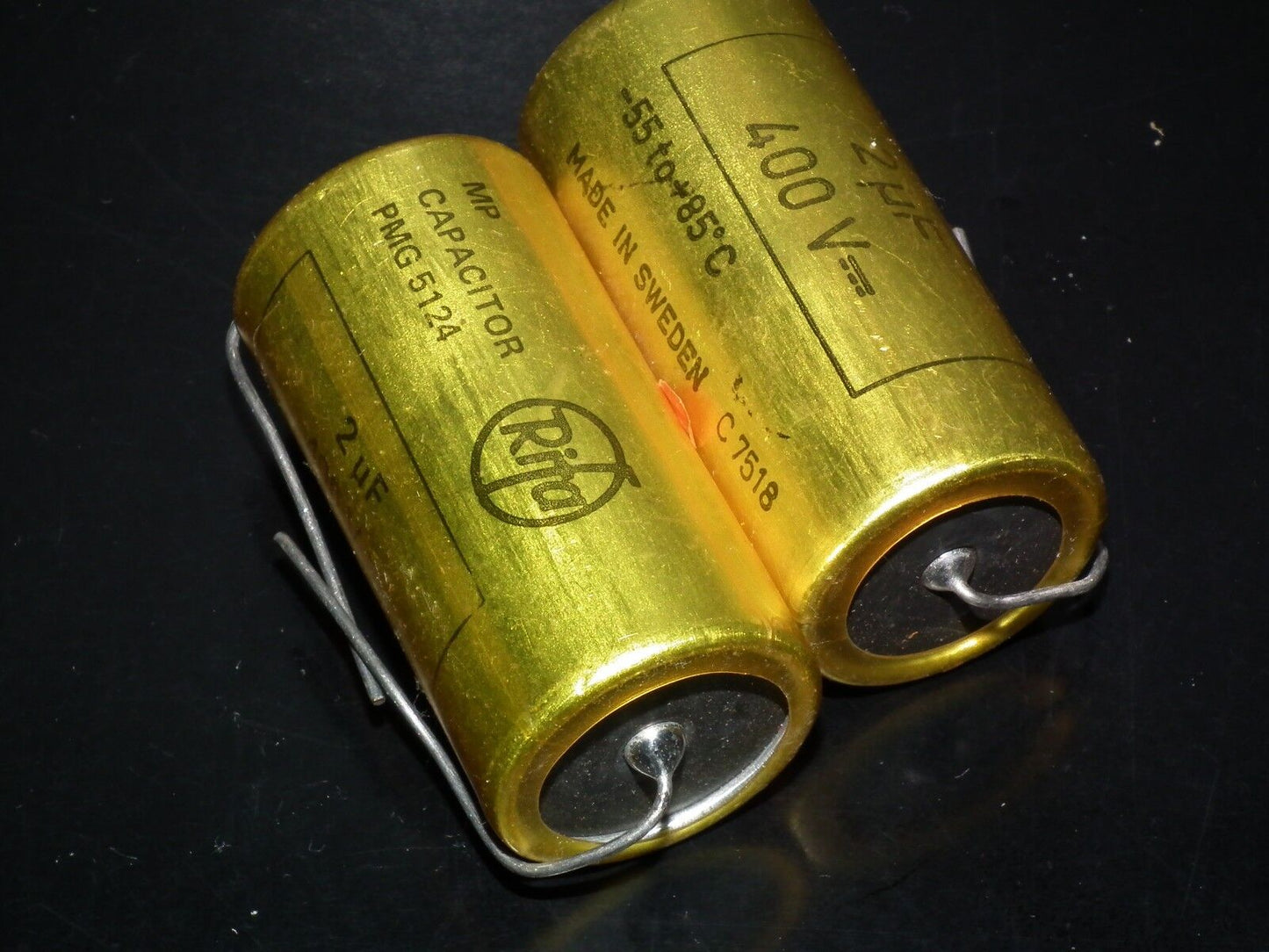 Two NOS vintage MP capacitors 2 uF / 400V Rifa Sweden (PIO - Paper in oil)