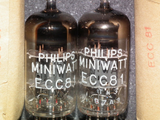 ECC81 12AT7 Mullard rebranded Philips NOS Platinum Matched Pair Blackburn 1967