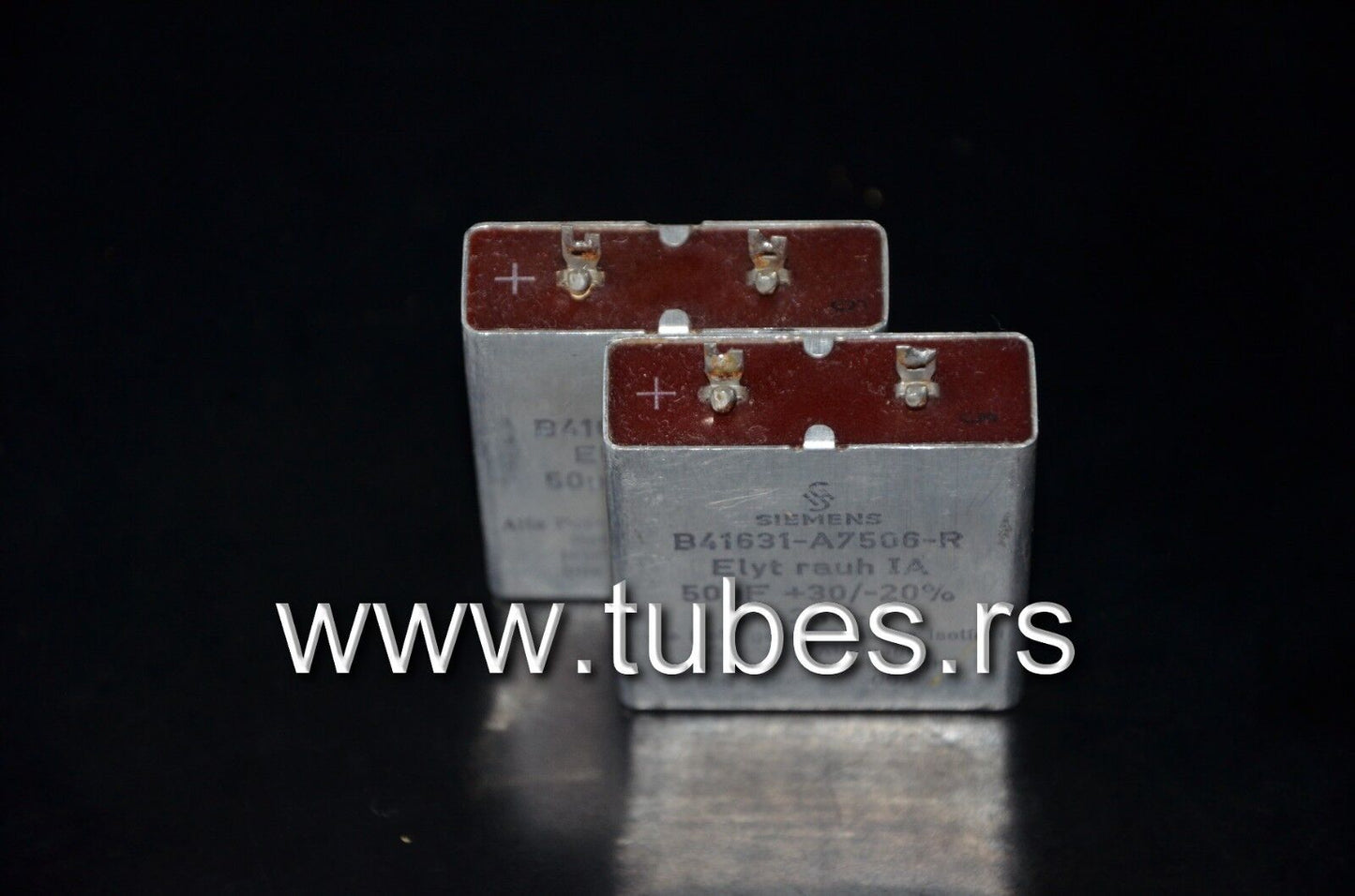 Two vintage Siemens electrolytic capacitors 50uF / 35V Klangfilm, West Germany