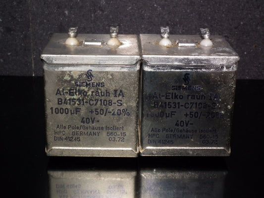 Two vintage Siemens Elko rauh capacitors 1000uF 40V NOS 1972 hi-end tube audio