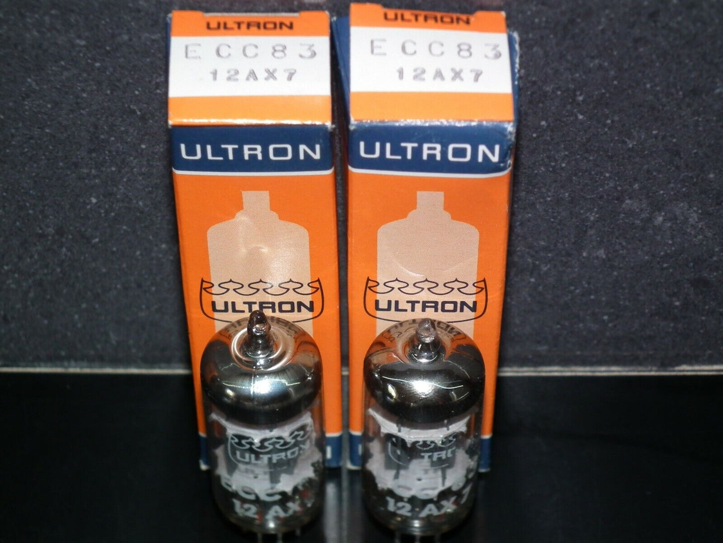 ECC83 Philips France 12AX7 Matched Pair Ribbed plates, Rebranded ULTRON NOS NIB