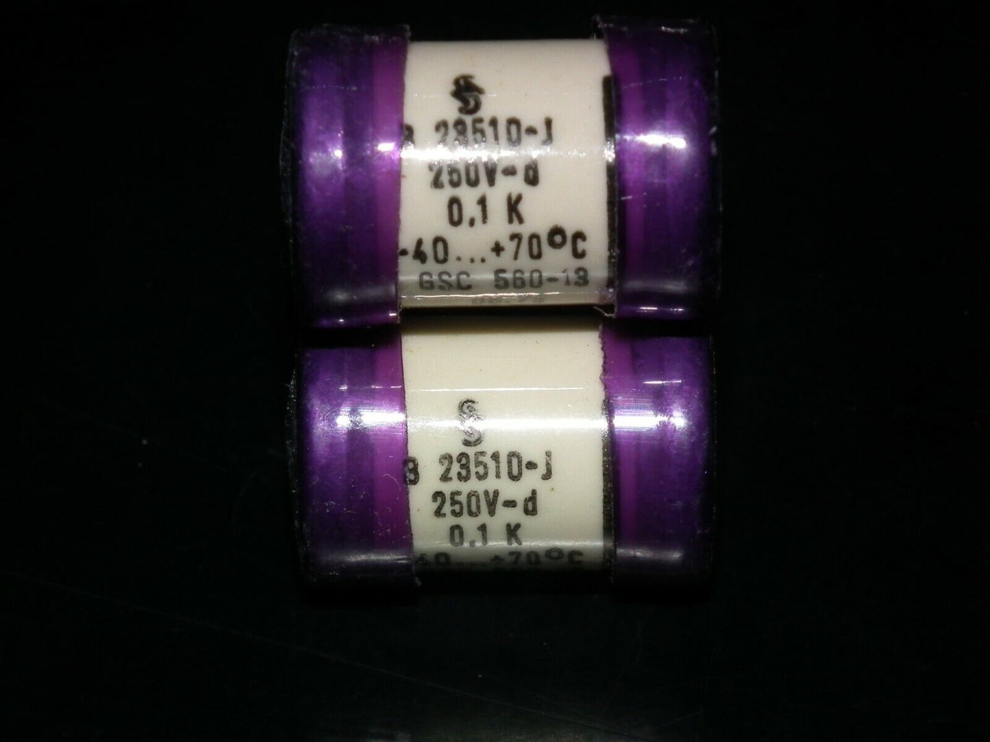 Two vintage Sikatrop Capacitors 0.1mfd 250V Siemens Klangfilm Hi End 100nF 250V