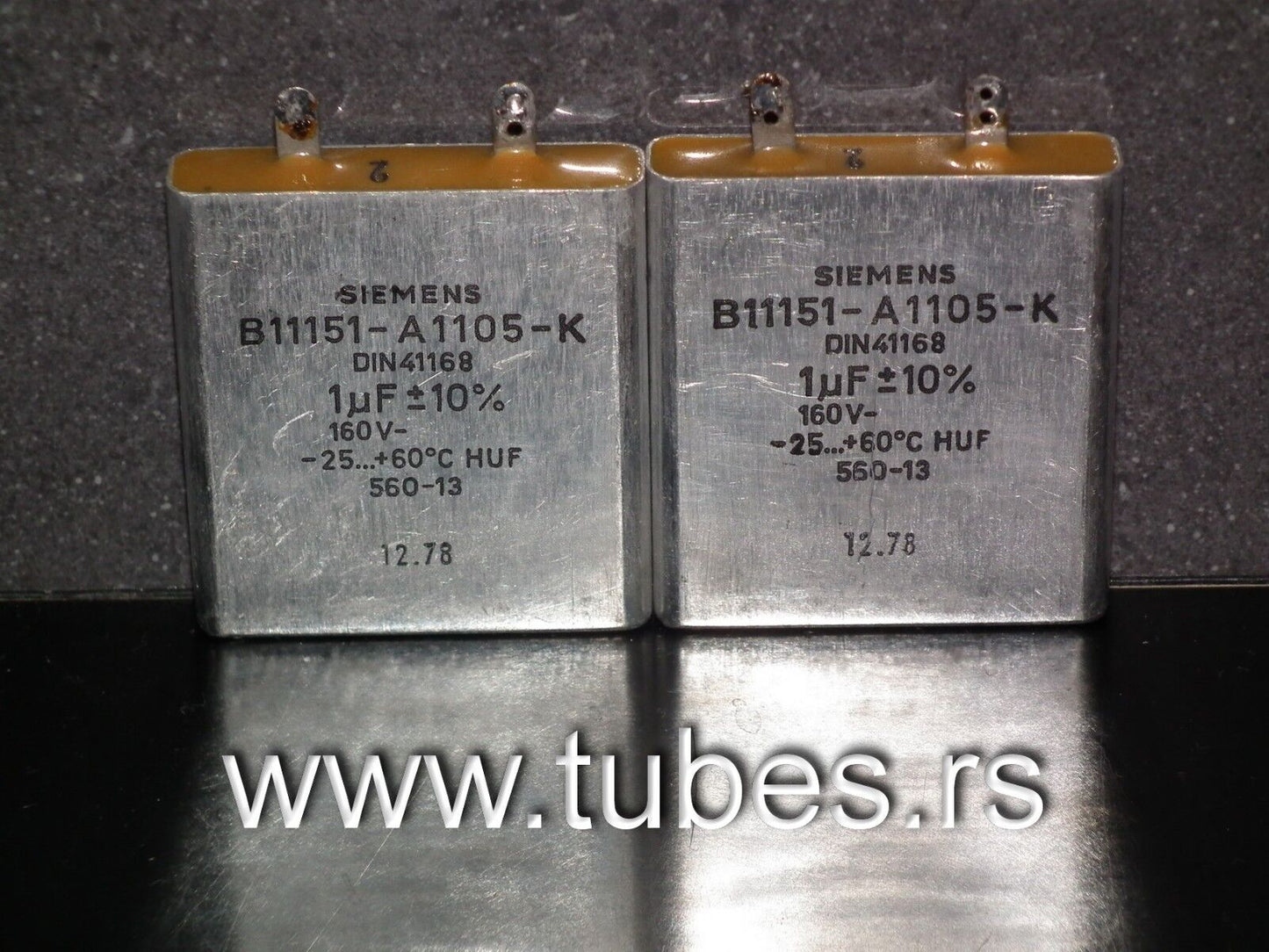 Two vintage Siemens PIO capacitors 1 uF 160V Klangfilm Made in Germany 1978