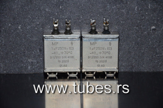 Two vintage Siemens PIO capacitors 1uF  250V Klangfilm - West Germany tube audio