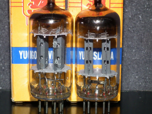 ECC83 12AX7 EI Yugoslavia Telefunken Long Smooth Plates 17mm Matched Pair NOS