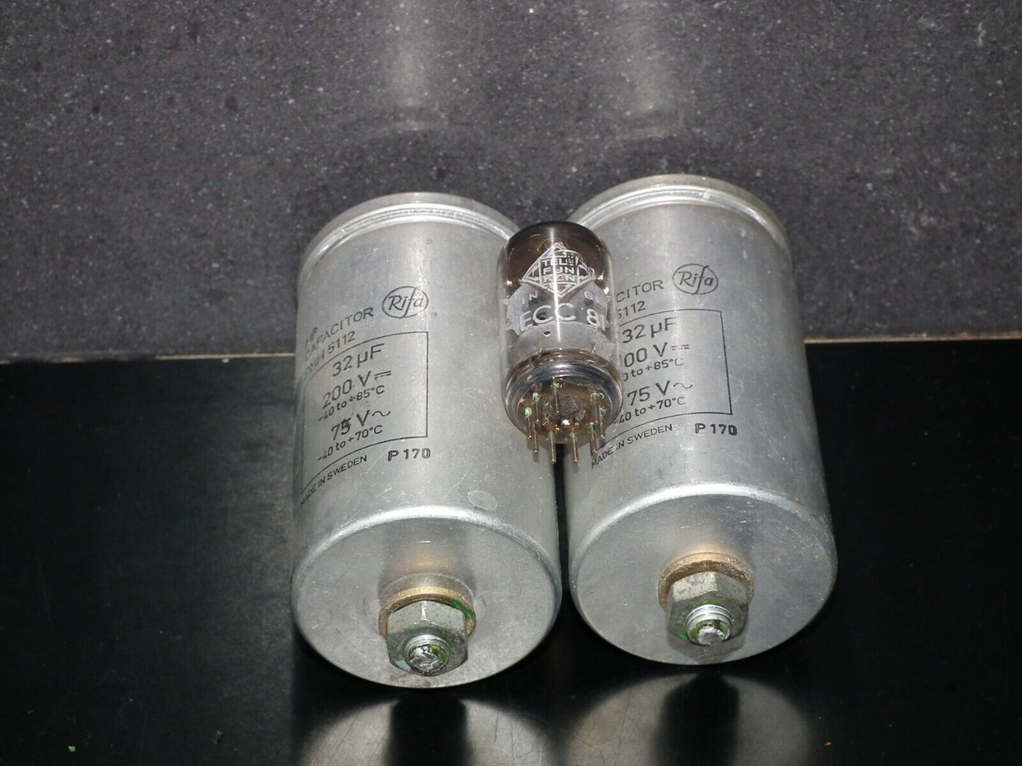 Two vintage Rifa PIO capacitors 32u 200V Made in Sweden 1970 32mfd 200V
