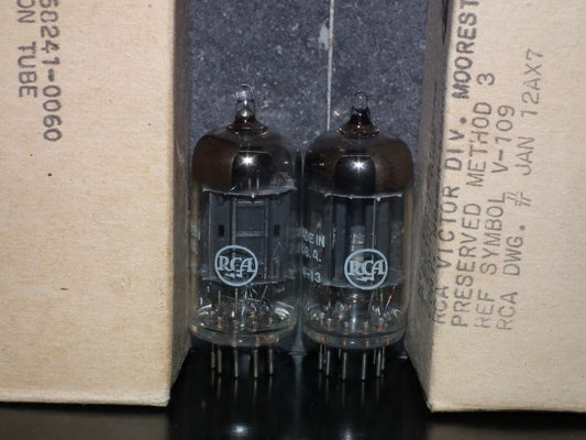 12AX7 RCA ECC83 NOS NIB JAN Boxes Matched Pair Square Getter Long Black Anodes