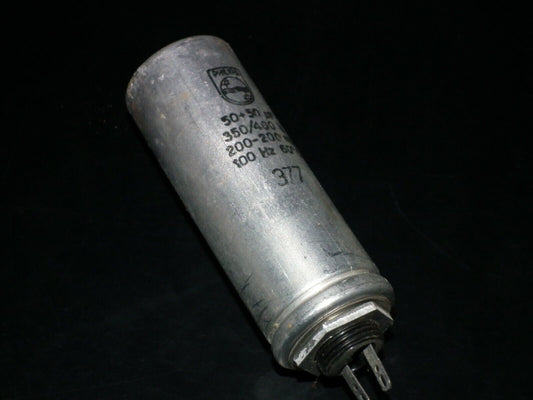 NOS vintage Philips electrolytic can capacitor 50 + 50 mfd 400V made back in 60s