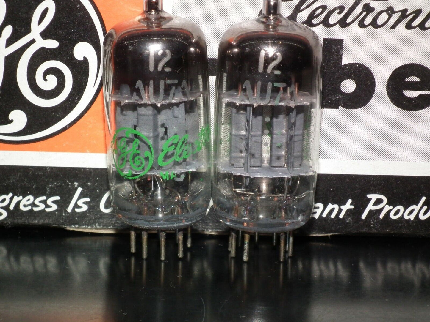12AU7A General Electric ECC82  - Platinum Matched Pair - NOS NIB Green printing