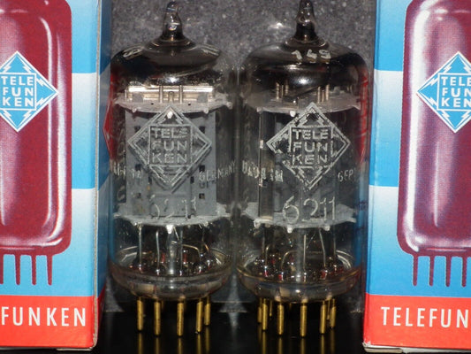 Platinum Matched Pair 6211 Telefunken ~ECC82 Tested 80% DB Gold Pins ULM codes