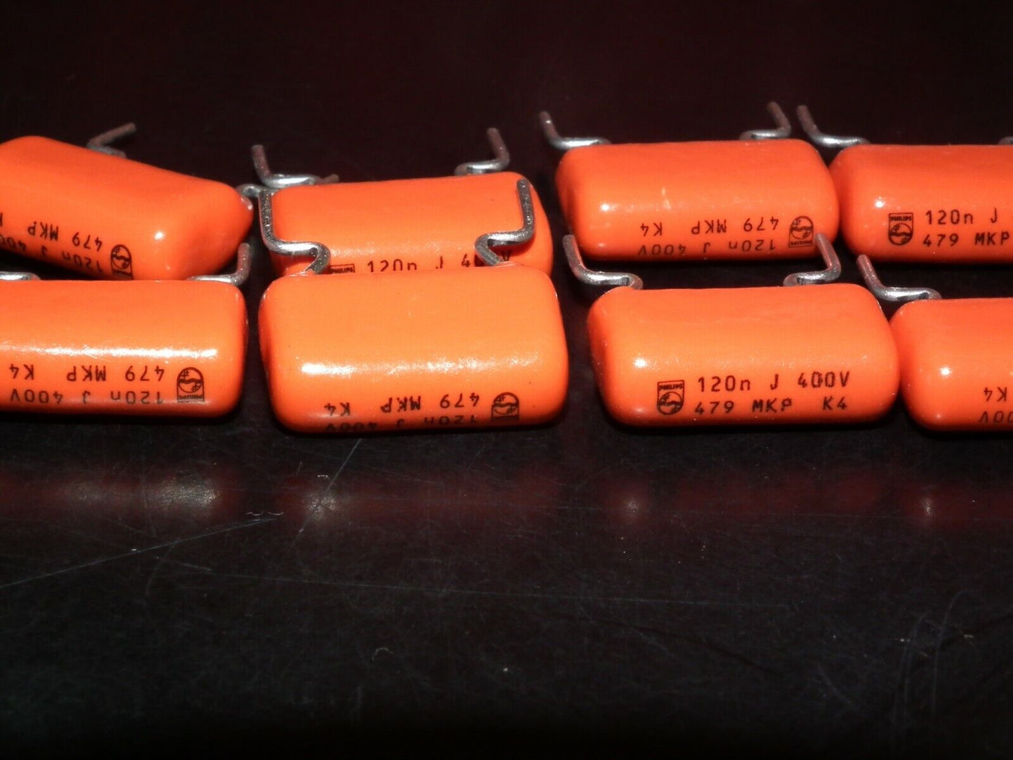 Four (4psc) vintage NOS MKP capacitors 120nF 400V Philips Polypropylene Film 479