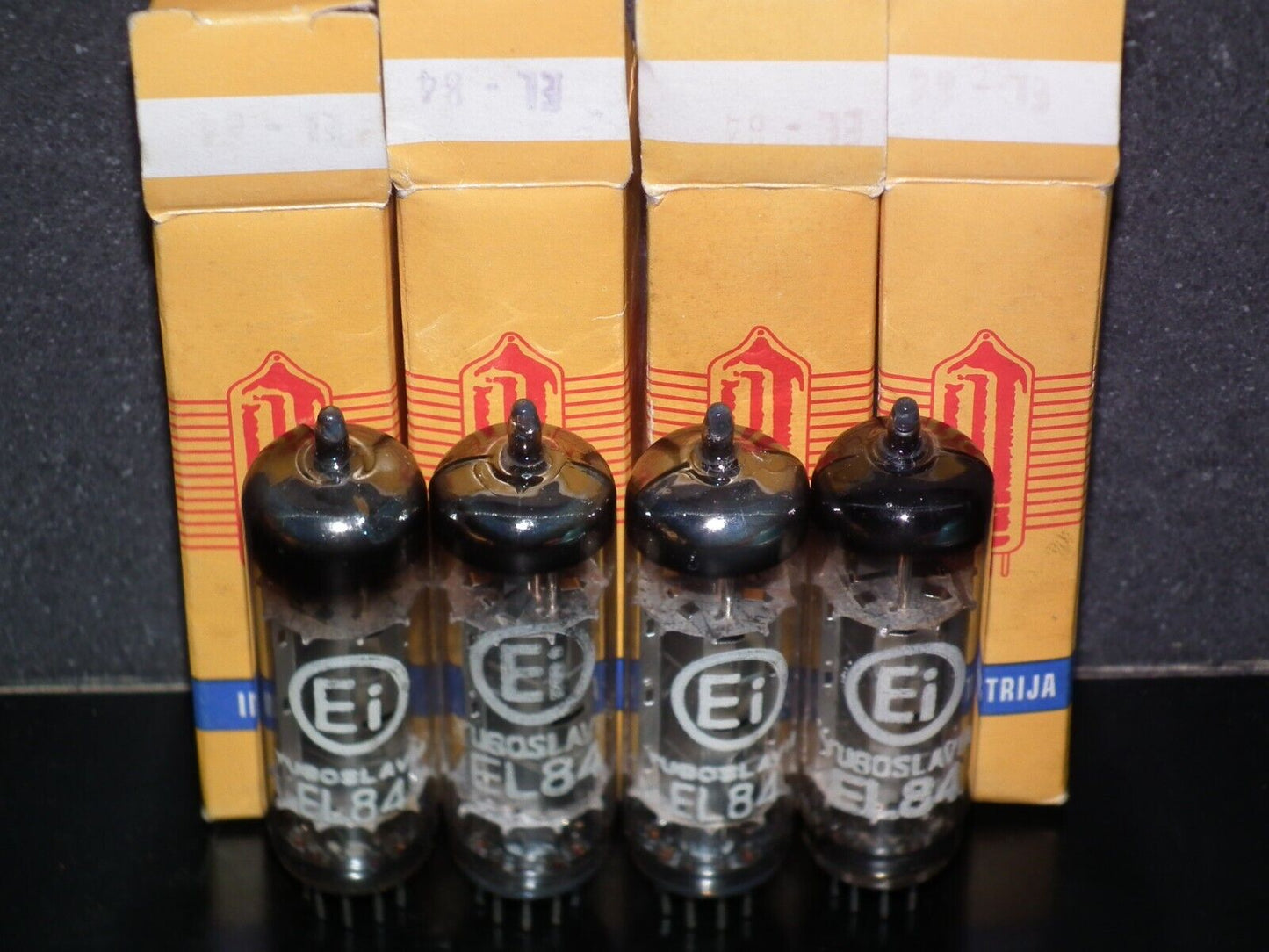 EL84 6BQ5 EI Mullard - NOS platinum matched quad Silver Anodes Philips tool