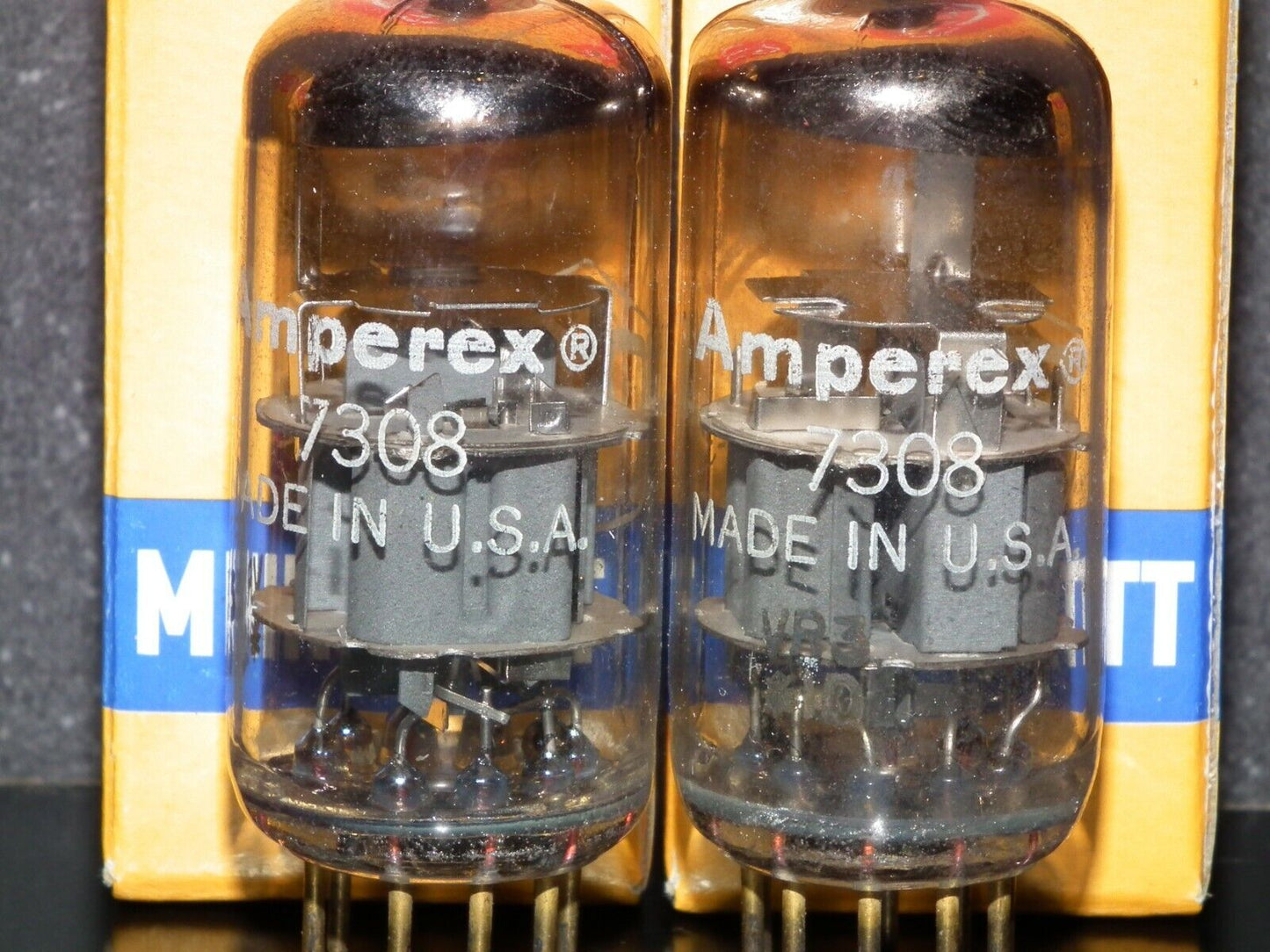 7308 Amperex E188CC RARE gray shield, matched pair tested NOS, gold pins 1961 P2