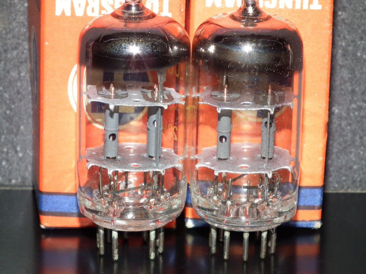 Platinum matched pair ECC81 Tungsram 12AT7 NOS NIB RARE Foil Disc Getter mid 50s