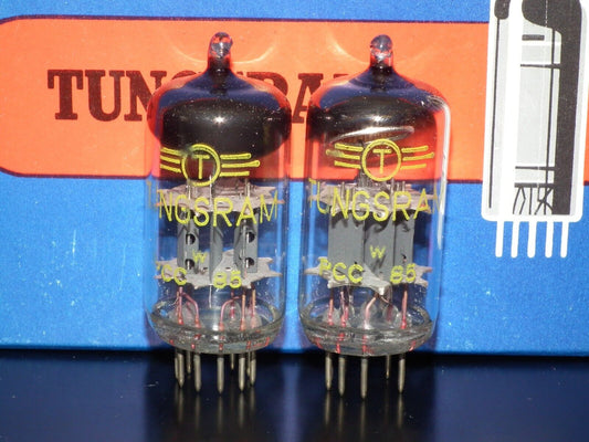PCC85 Tungsram Austria Platinum Matched Pair NOS NIB 60s Big Inclined Getter