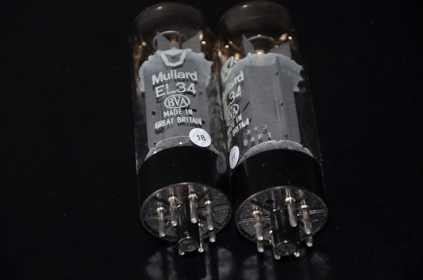 EL34 6CA7 Mullard Xf3 NOS Platinum Matched Pair, Made in Blackburn, 1974