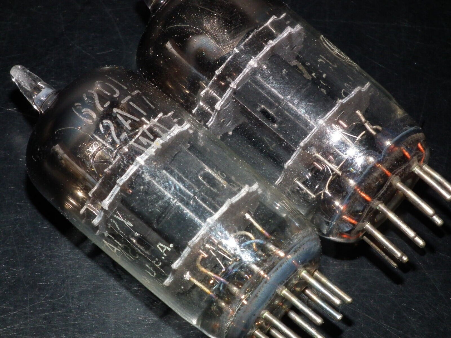 Matched pair 6201 GE 12AT7WB Triple Mica Square Getter tested 90% of NOS