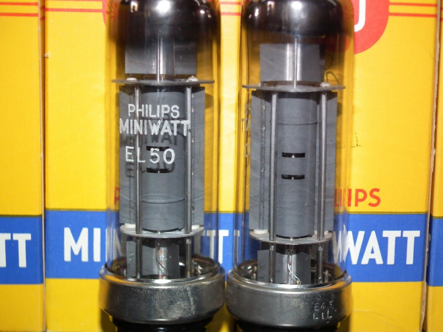 Matched Pair Philips EL50 Output Pentode RARE Dual D GETTER Metal Base same code