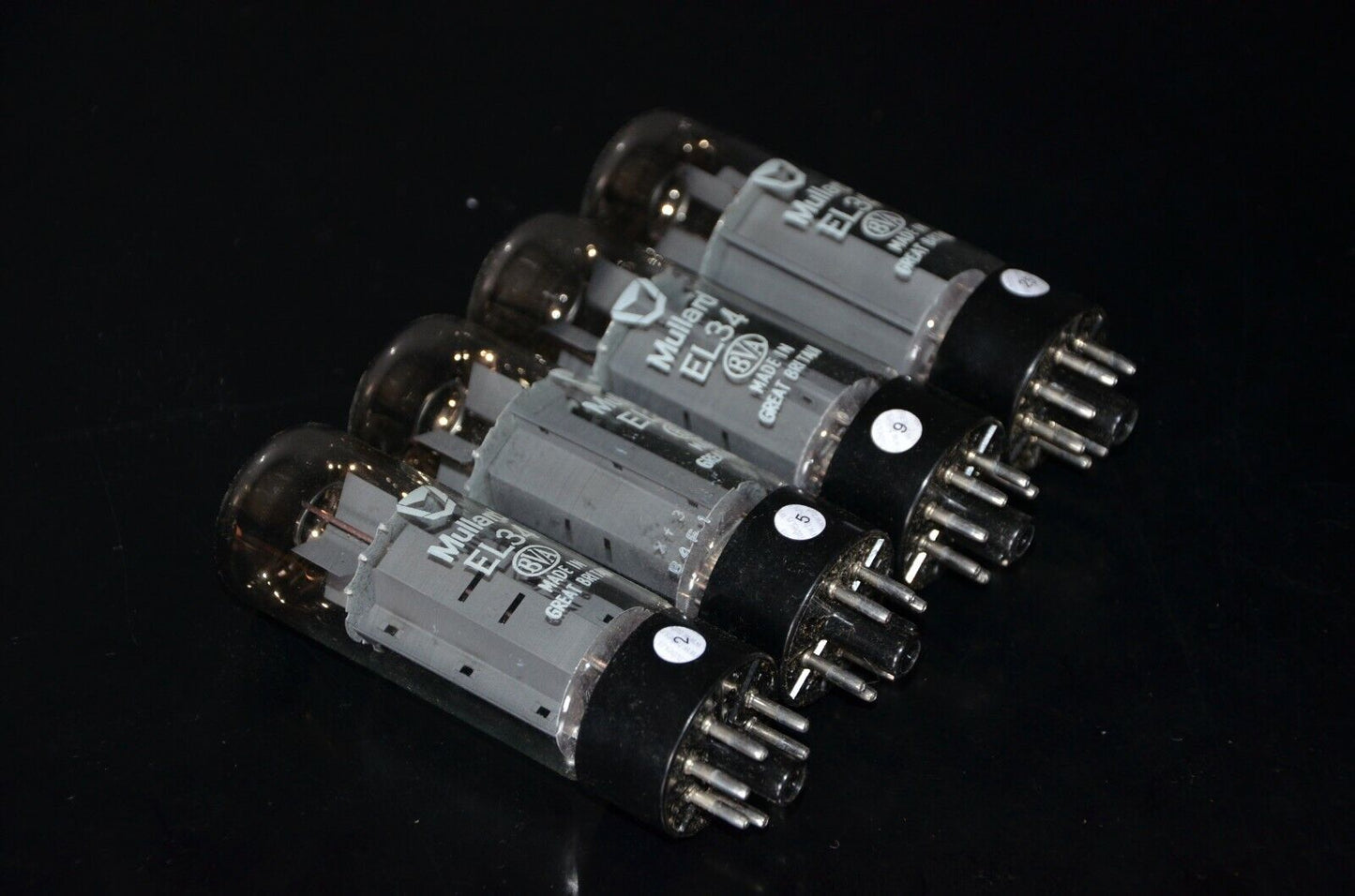 EL34 6CA7 Mullard Xf3 NOS Platinum Matched Quad Made in Blackburn, 1974