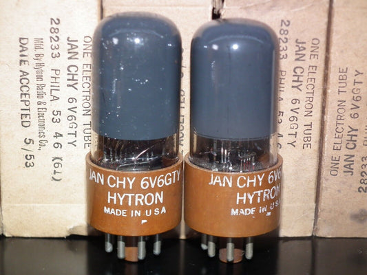 6V6GTY Hytron NOS Platinum Matched Pair Brown Base tested 100% Made in USA JAN