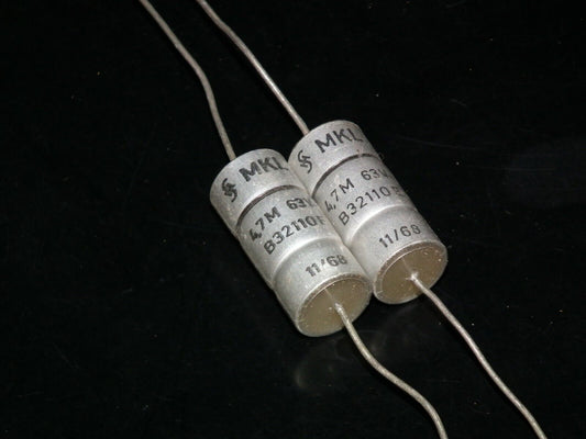 Two NOS vintage Siemens MKL Capacitors 4.7mfd 63V  Klangfilm West Germany 1968