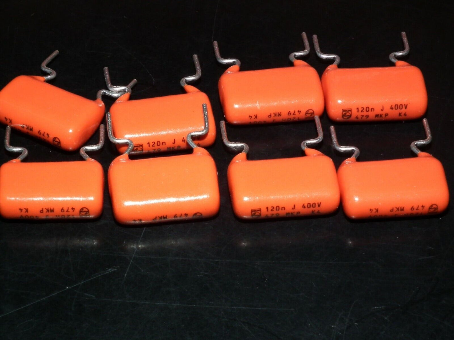 Four (4psc) vintage NOS MKP capacitors 120nF 400V Philips Polypropylene Film 479