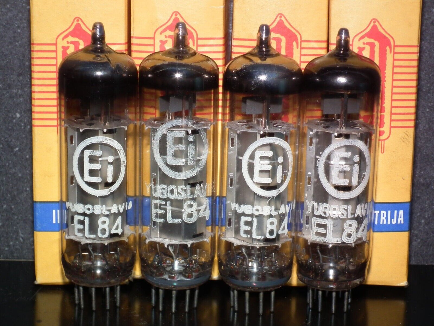 EL84 6BQ5 EI Mullard - NOS platinum matched quad Silver Anodes Philips tool