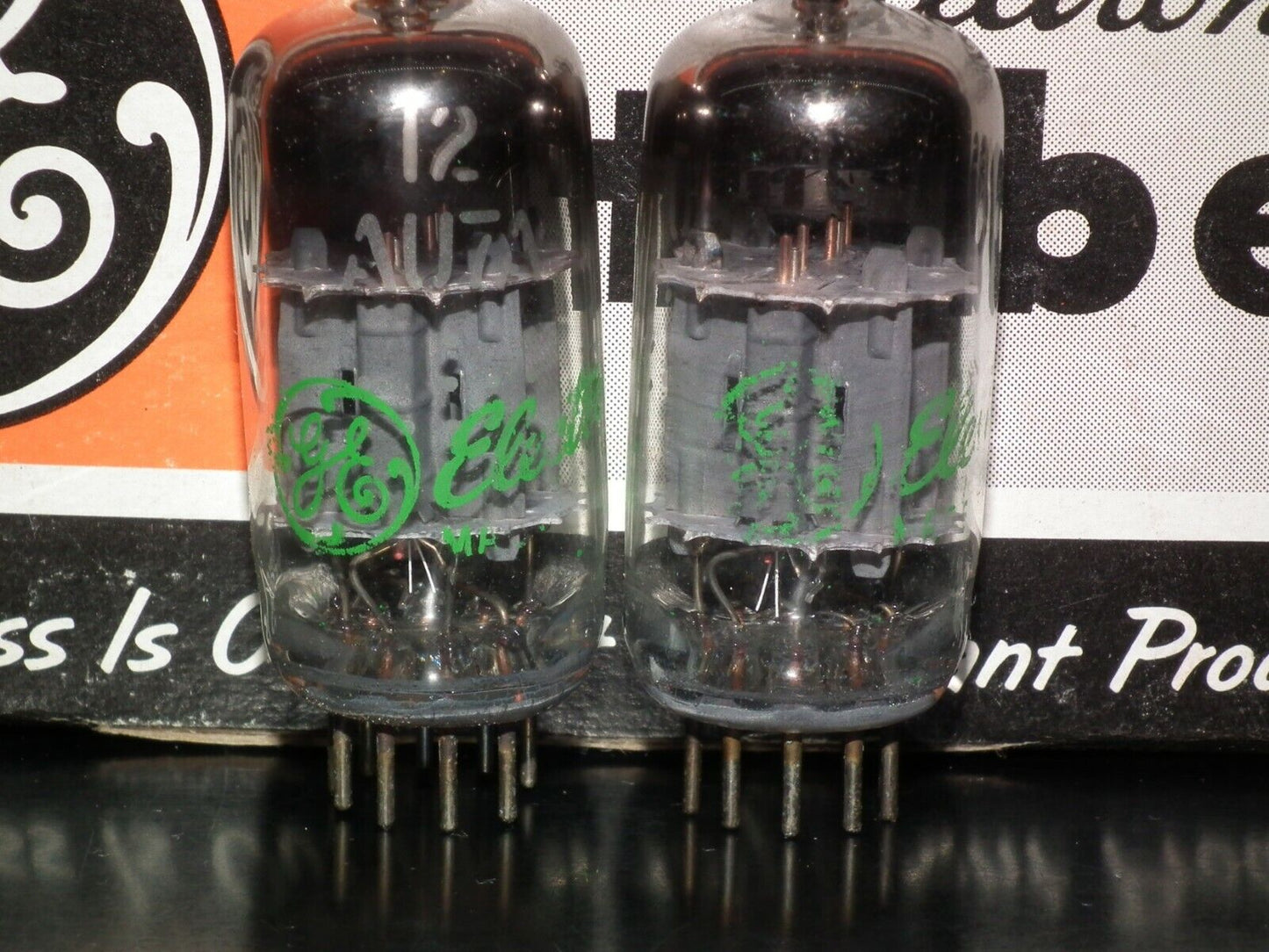 12AU7A General Electric ECC82  - Platinum Matched Pair - NOS NIB Green printing